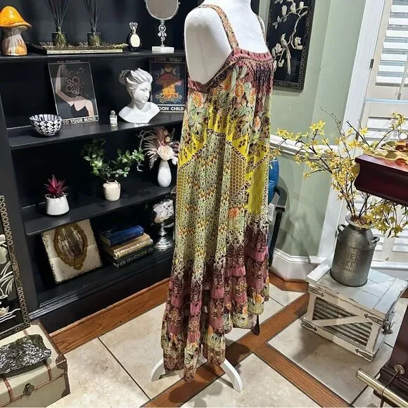 Anthropologie Lovett Tiered Maxi Botanical Dress Size Small Small